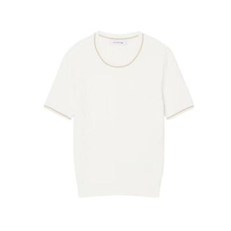 Lacoste Round-neck Knitwear, female, White, Size: 4XS Short-sleeved Round-neck Knit Sweater
