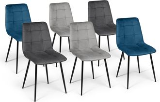 IDMarket Set Di 6 Sedie Mila In Velluto Misto Blu X2, Grigio Scuro X2, Grigio Chiaro X2