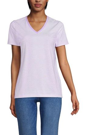 Lands End Relaxed Supima Cotton V-Neck T-Shirt in Lilac Petal/ivory Micro Stripe at Nordstrom, Size X-Large P