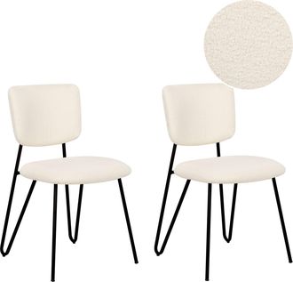 Beliani Conjunto De 2 Sillas Blanco Crema Boucl&eacute; Respaldo Curvo Sin Reposabrazos Nelko