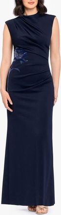 Betsy & Adam Sequin Appliqu&eacute; Scuba Gown in Navy at Nordstrom, Size 14