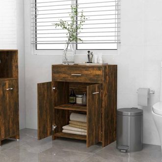 Berkfield Home Classic Bathroom Cabinet Smoked Oak 60x33x80 cm Engineered Wood in Brown | Size: 60 x 33 x 80 cm