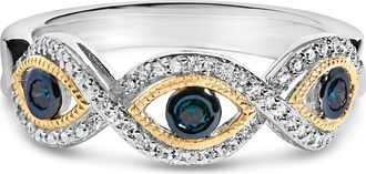 House of Brilliance Sterling Silver 1/4 Cttw Blue and White Diamond Evil Eye Band Ring