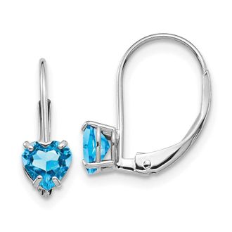 Diamond2Deal 14k White Gold 5mm Heart Blue Topaz Drop Dangle Earrings