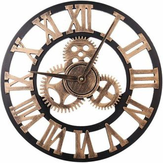 Gabrielle Gabrielle Reloj De Pared Grande De Metal Redondo, Estilo Vintage, Silencioso, Funciona Con Pilas, 45 Cm, N&uacute;meros Romanos Negros, Para Sala De Estar, D