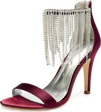 Generic Bridal Heels Women Open Toe Stiletto High Heels Wedding Shoes Satin Prom Party Dress Heel Sandals 10.5Cm,Burgundy,4 UK