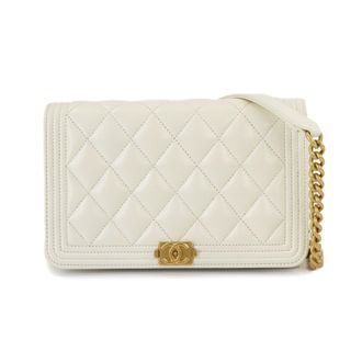 Chanel White Grained Calfskin Chain/Shoulder Wallet (Pre-Owned)
