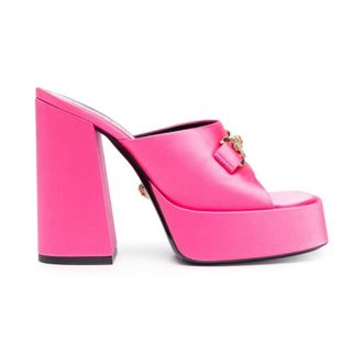 Versace Sandalen Fuchsia - Dames - Muiltjes - Roze - 39 EU - Leer - Schoenen