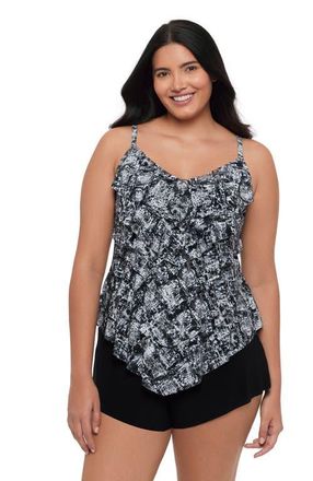 Trimshaper Rachel 5 Tier Ruffle Tankini Swimsuit Top in Misty Mamba at Nordstrom, Size 22W