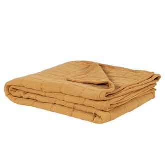 Maisons du monde Manta de algod&oacute;n lavado color amarillo ocre, 170x130 cm