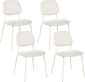 Beliani Conjunto De 4 Sillas De Comedor Patas De Hierro Sin Reposabrazos Tapas Para Las Patas Dise&ntilde;o Minimalista Moderno Apilables Blanco Crema Riley