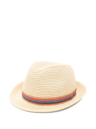 Paul Smith Beige Striped Fedora Hat