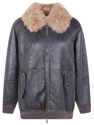 Brunello Cucinelli Jacket Fur Collar Mpmma7564 C9998 Nut