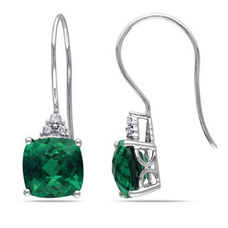 Amour Created Emerald Sapphire Earrings with Diamonds In 10K White Gold