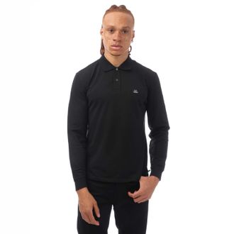 C.P. Company Mens Stretch Piquet Long Sleeved Polo Shirt in Black Cotton - Size Medium