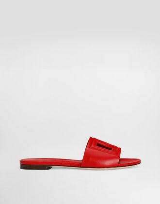 Dolce & Gabbana Calfskin Sliders With Dg Logo - Woman Slides And Mules Red Leather 36.5