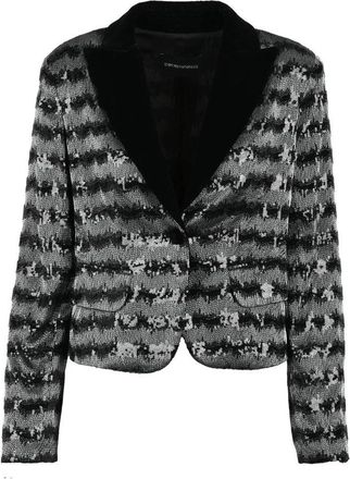 Emporio Armani Sequin Jacket Velvet Lapel - Silver/Black