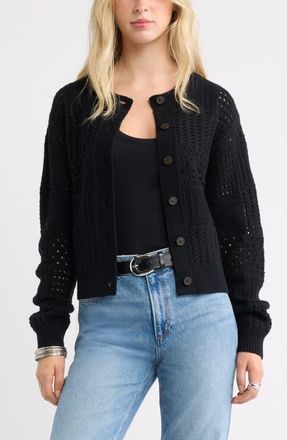 Treasure & Bond Patchwork Pointelle Cardigan in Black at Nordstrom, Size Xx-Large