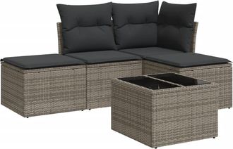 vidaXL Juego De Sof&aacute;s Jard&iacute;n Con Cojines 5 Pzas Rat&aacute;n Sint&eacute;tico Gris Vidaxl