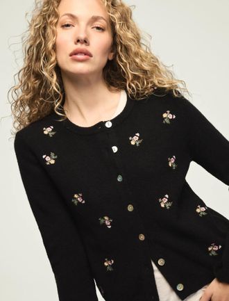 Lucky Brand Womens Floral Embroidered Cardigan
