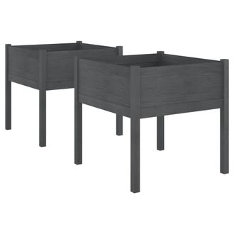 vidaXL Vidaxl - Jardineras 2 Uds Madera Maciza De Pino Gris 70x70x70 Cm