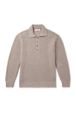 Brunello Cucinelli Waffle-Knit Cashmere Polo Shirt