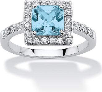 Palm Beach Jewelry Princess-Cut Birthstone.925 Silver Halo Ring