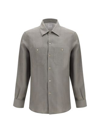 Brunello Cucinelli Mens Shirt Easy-Fit Linen Khaki