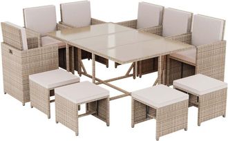 Home Discount Cuba Rattan Garden Furniture 10 Seater Folding Dining Set Outdoor Table & Chairs, Natural