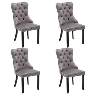 Merax Set of 4 Velvet Button Tufted Dining Chairs with Wood Legs in Grey