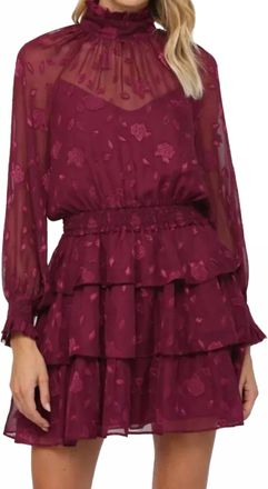 Fate Floral Sheer Ruffle Dress In Ruby