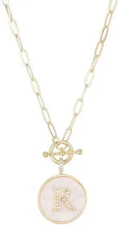 Adornia 14K Gold Plated Mother-of-Pearl Initial Pendant Necklace in White/Gold-R at Nordstrom Rack