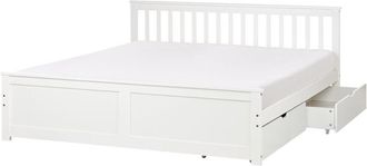 Beliani Bed with Storage Drawers Pine Wood OLENDON 180 x 200 cm (EU Super King) White