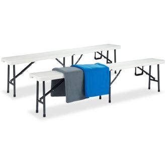 Relaxdays Relaxdays Beer Bench Set of 2, Folding Garden Bench, Plastic, Lightweight, Buffet, HWD: 42x180x25cm, White