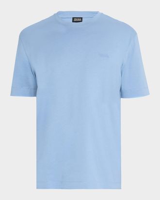 Ermenegildo Zegna Mens Embroidered Logo Cotton Crewneck T-Shirt