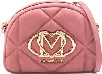 Love Moschino Roze Gewatteerde Schoudertas met Goudkleurig Logo - Dames - Schoudertassen - Roze - ONE Size - Tassen