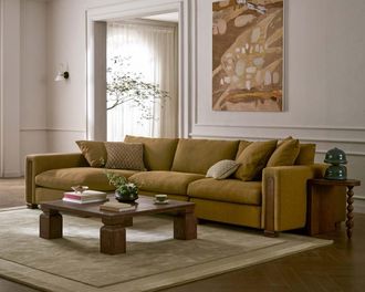 Castlery Tan France Kagan 3-Piece Chaise Sectional Couch Left Facing, Basketweave Caramel, Modern Heritage Modular Sofa, Brown