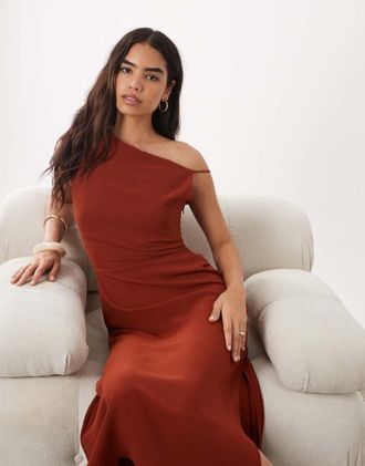 Mango Vestito midi asimmetrico in raso arancione bruciato con scollo ad anello