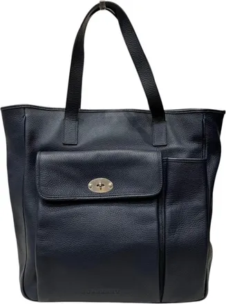 Burberry Navy Leather Tote Bag (Pre-Owned)