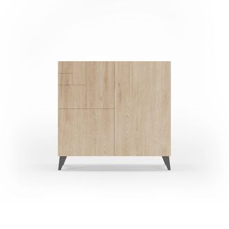 HERDASA Zapatero de melamina roble claro patas grafito 87x90x27 cm