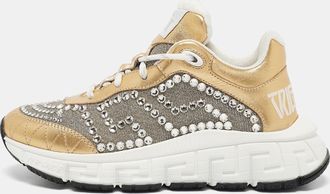 Versace Gold/silver Leather And Lurex Fabric Trigreca Sneakers