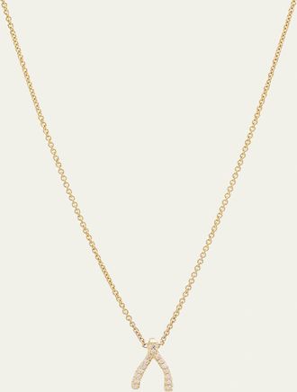 Jennifer Meyer Diamond Mini Wishbone Necklace 18K Yellow Gold
