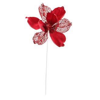 Christmas Sparkle Magnolia Flower Stem Pick Artificial - Red | TJ Hughes