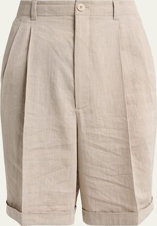 Jacquemus Mens Herringbone Linen-Blend Pleated Shorts