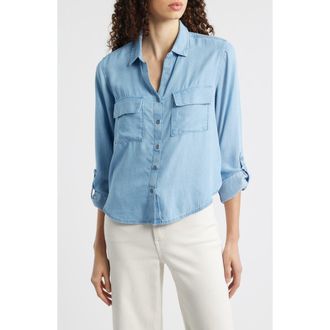 Beach Lunch Lounge Fiorella Long Sleeve Button-Up Shirt in Light Wash at Nordstrom, Size X-Small