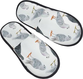 Generic Warm Slipper Grey Bird Doves Art Home Slipper Non-Slip House Shoes Unisex Fluffy Slippers For Hotel Bedroom Travel L