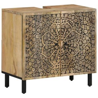 Berkfield Home Bathroom Sink Cabinet 62x33x58 cm Solid Wood Mango in Brown | Size: 62 x 33 x 58 cm