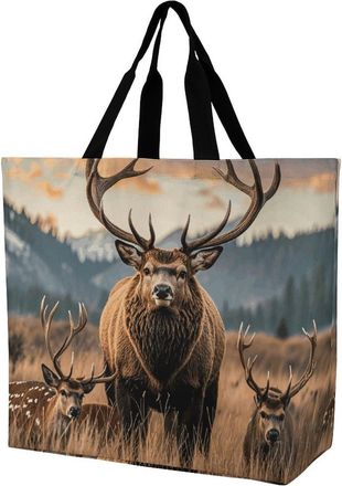 Generic Wildlife Hunting Deer Bear Elk Tote Bag Large Capacity Handbag Foldable Grocery Bags For Beach Casual Ladies