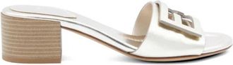 Fendi Baguette Slides met halfhoge hak - Dames - Muiltjes - Grijs - 39 1/2 EU - Leer - Schoenen