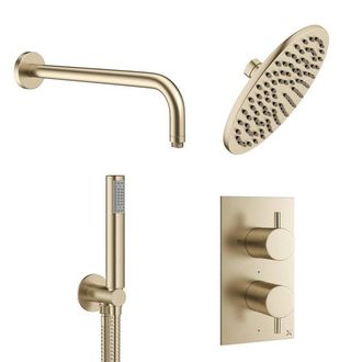 Crosswater MPRO Regendoucheset Inbouw - 20cm hoofddouche - wandarm - staafhanddouche - messing geborsteld